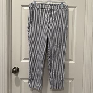 RACHEL ZOE Womens Seersucker Blue Pinstripe Stretch Crop Ankle Pants Nautical 10